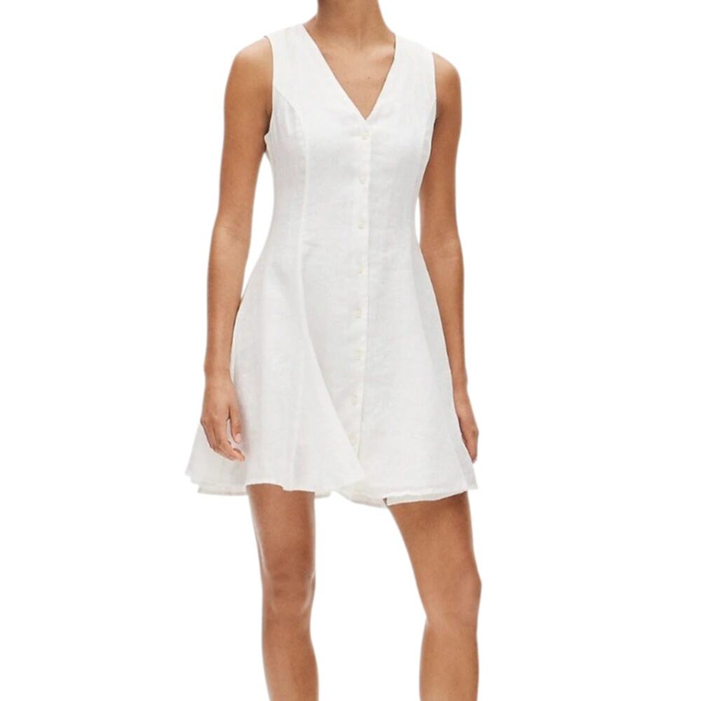 J Crew Linen Mini Dress White Button Down Sleeveless Preppy Minimalist Medium 8